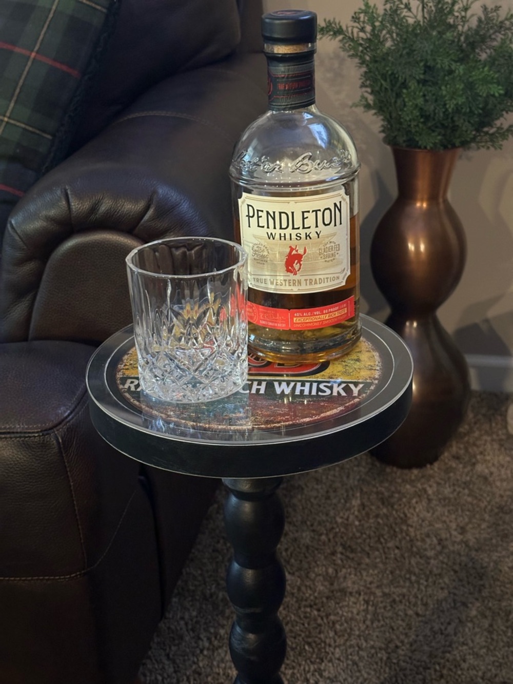 Pendleton Whisky Bottle with Amber & Red Label
